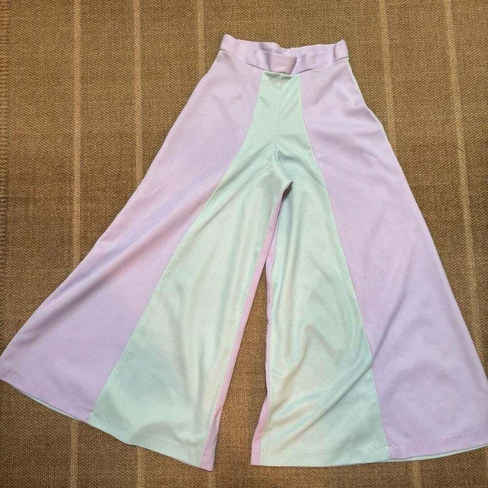 Vintage Style Pastel Colorblock Wide Leg Pants, High Waisted, Festival Wear